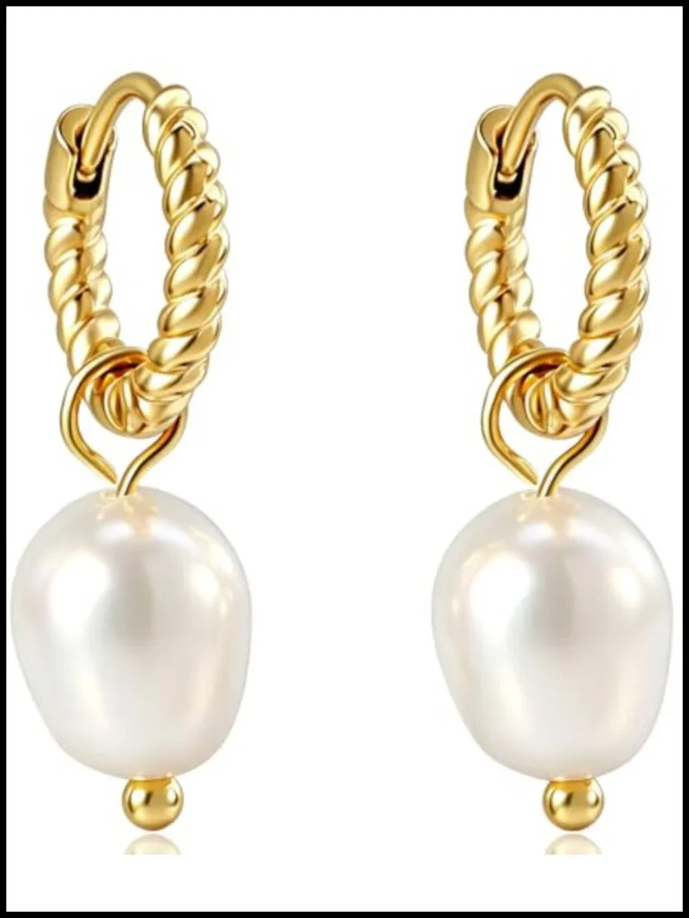 Dainty Pearl Drop Earrings for Women Gold Huggie Hoop Dangle Earrings Stainless